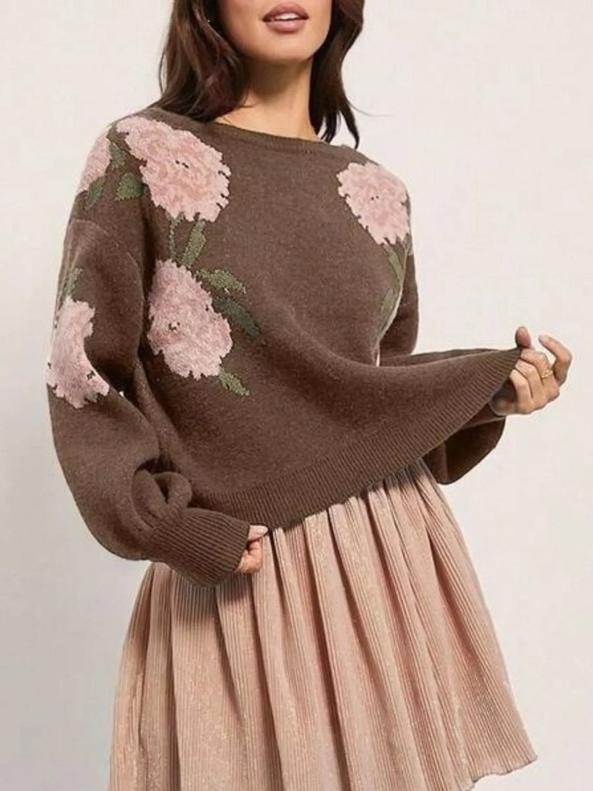 Brown floral pattern sweater