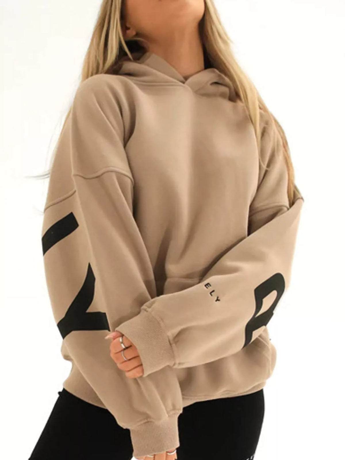 Letter Back Dropped Shoulder Hoodie — front view