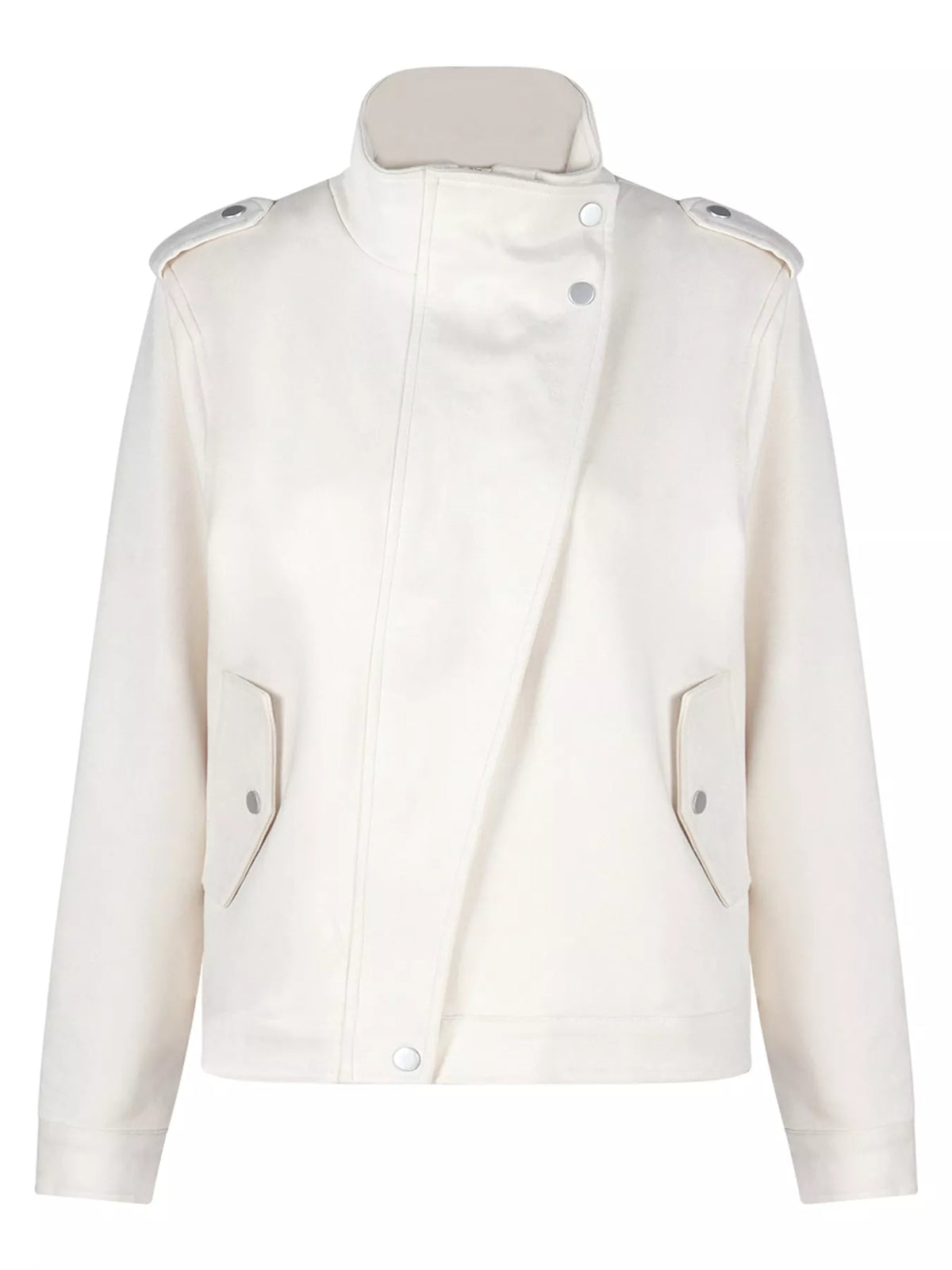 Cream asymmetric zip-up moto-style jacket