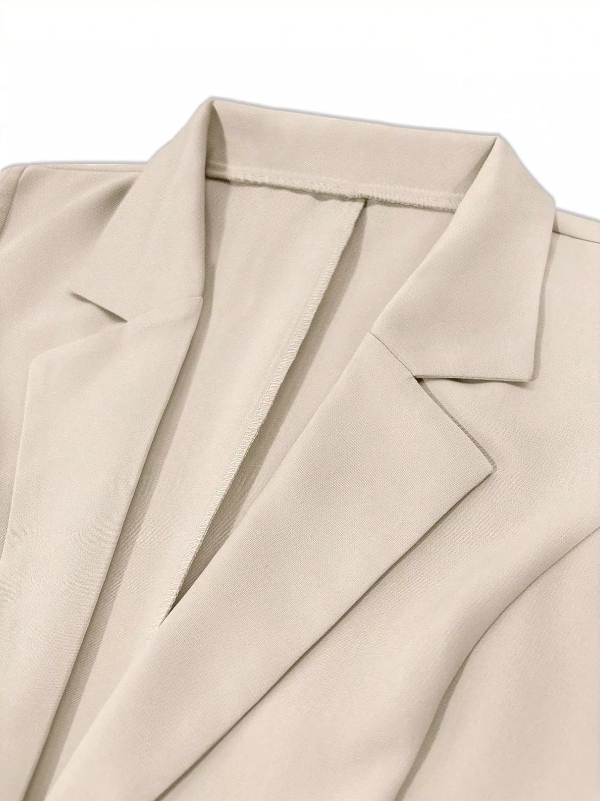 Women's Chinese-Style Knot Lapel Collar Blazer in beige — collar detail view