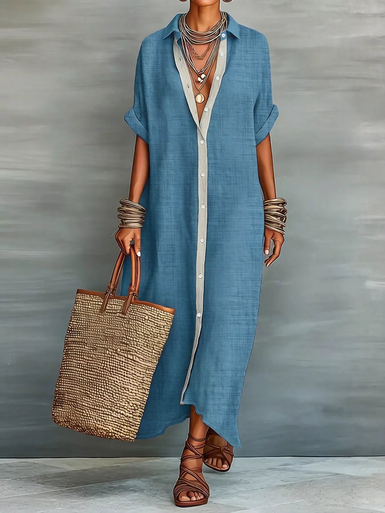 Trendsi Casual Linen Shirt Dress with Button-Down Front -