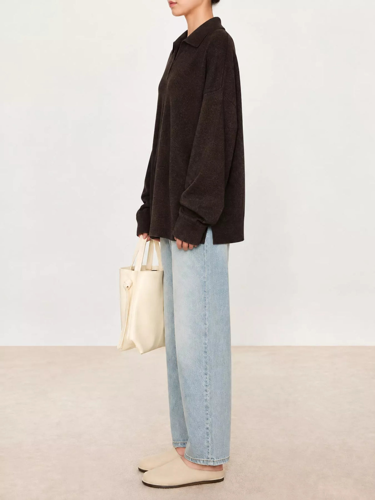 Black dropped shoulder polo collar sweater