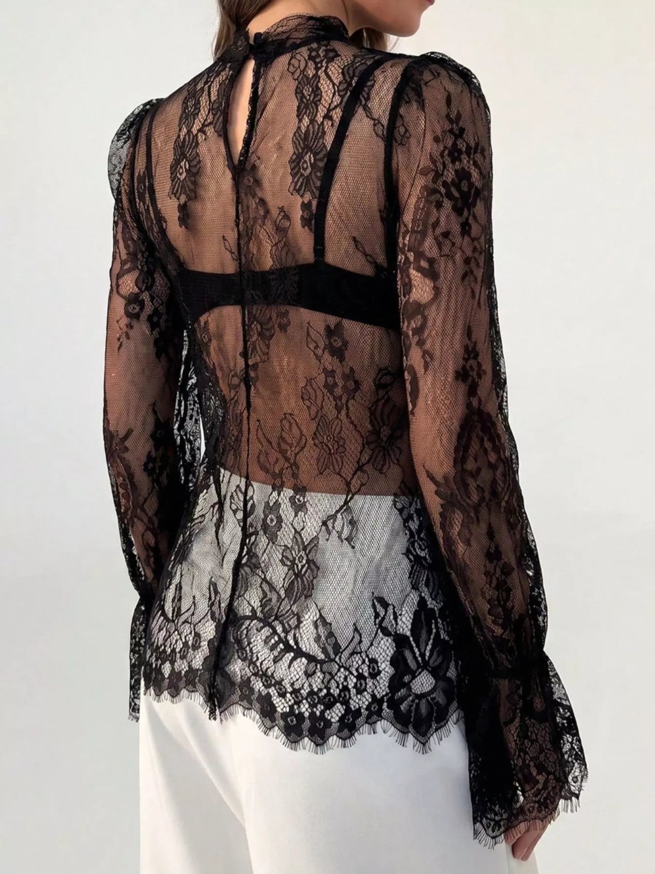 Trendsi Lace Flounce Sleeve Top -