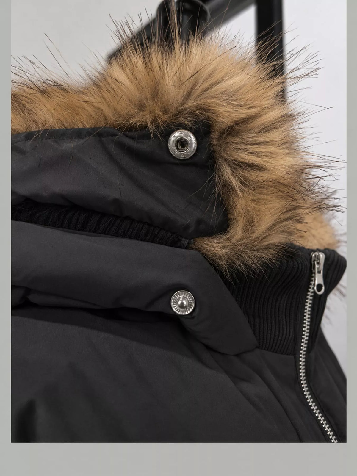 Faux Fur Hooded Puffer Jacket — garment construction details