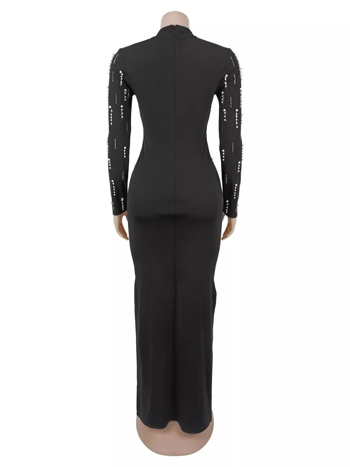 Trendsi Pearl Detail Long Sleeve Maxi Dress -