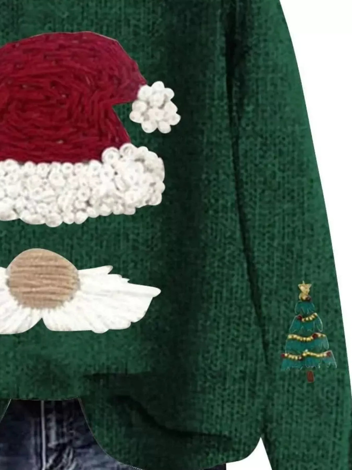 Christmas Graphic Dropped Shoulder Sweater in green, graphic detail