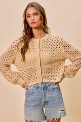 Trendsi SO ME Open Knitted Button Down Cardigan Sweater Top -