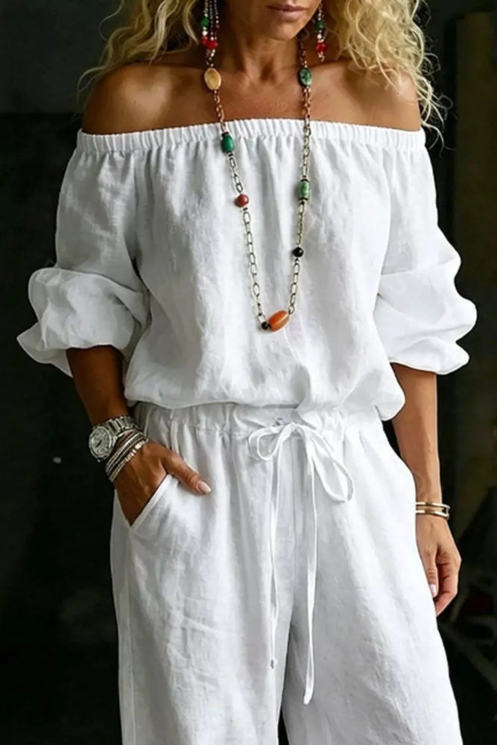 Trendsi Full Size Off-Shoulder Top and Pants Set Plus Size -