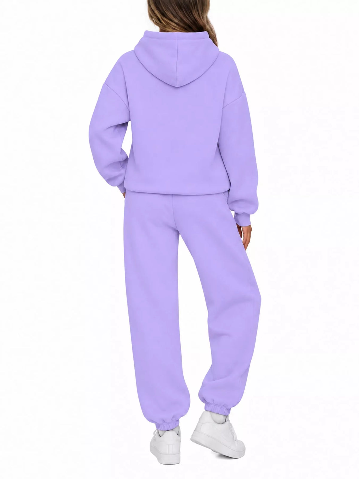 Drop Shoulder Hoodie and Jogger Sweatpants Set — back view