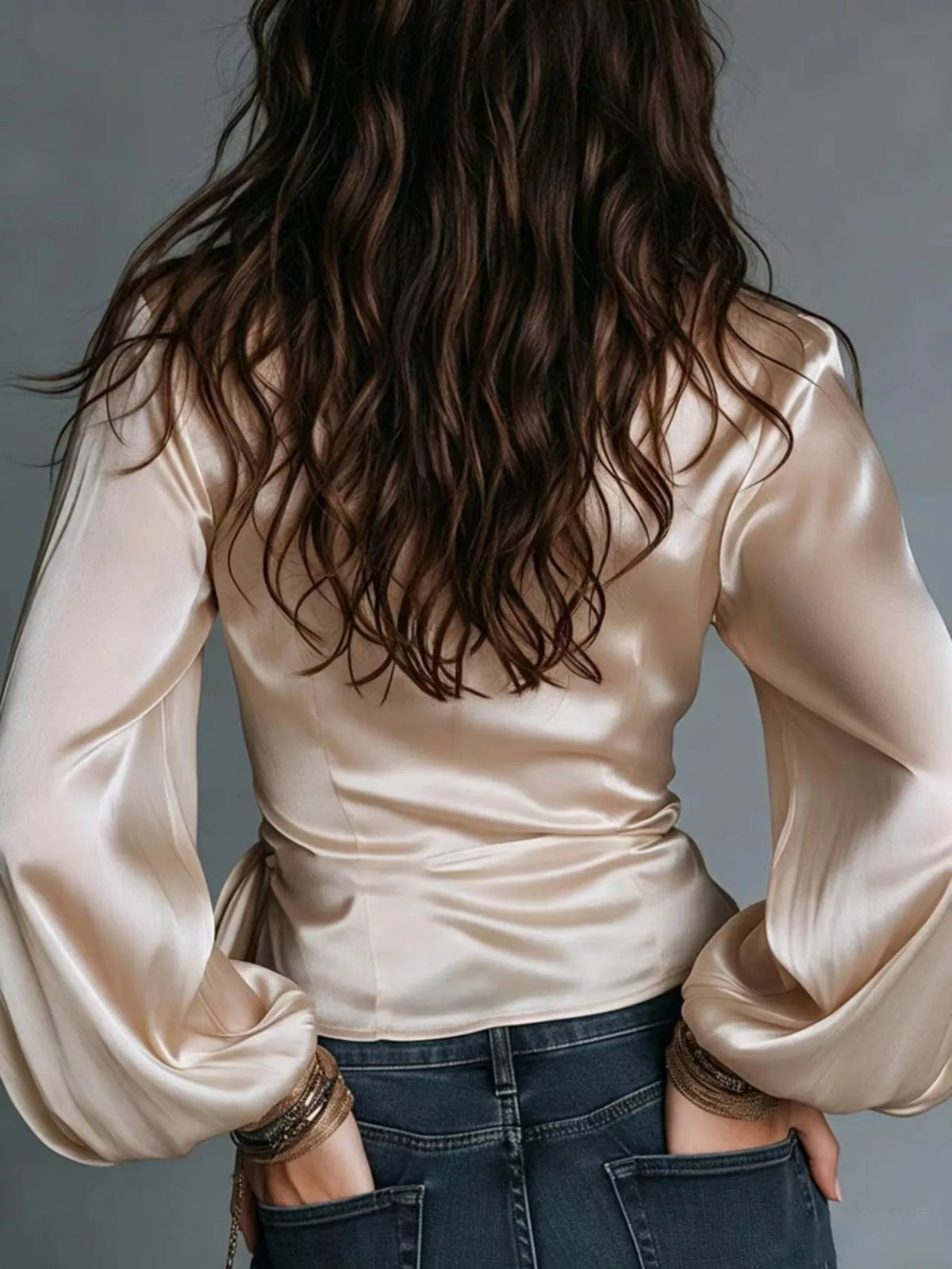 Satin blouse, champagne back