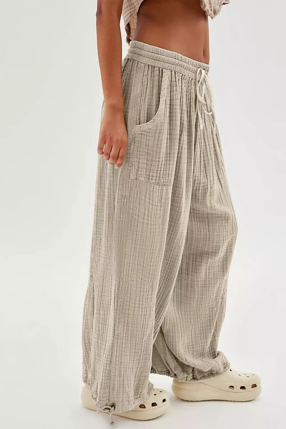 Trendsi Loose Fit Gauze Pants with Drawstring Waist -