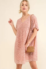 Trendsi And The Why Woven Leopard Baby Doll Roll-Sleeve Casual Dress -