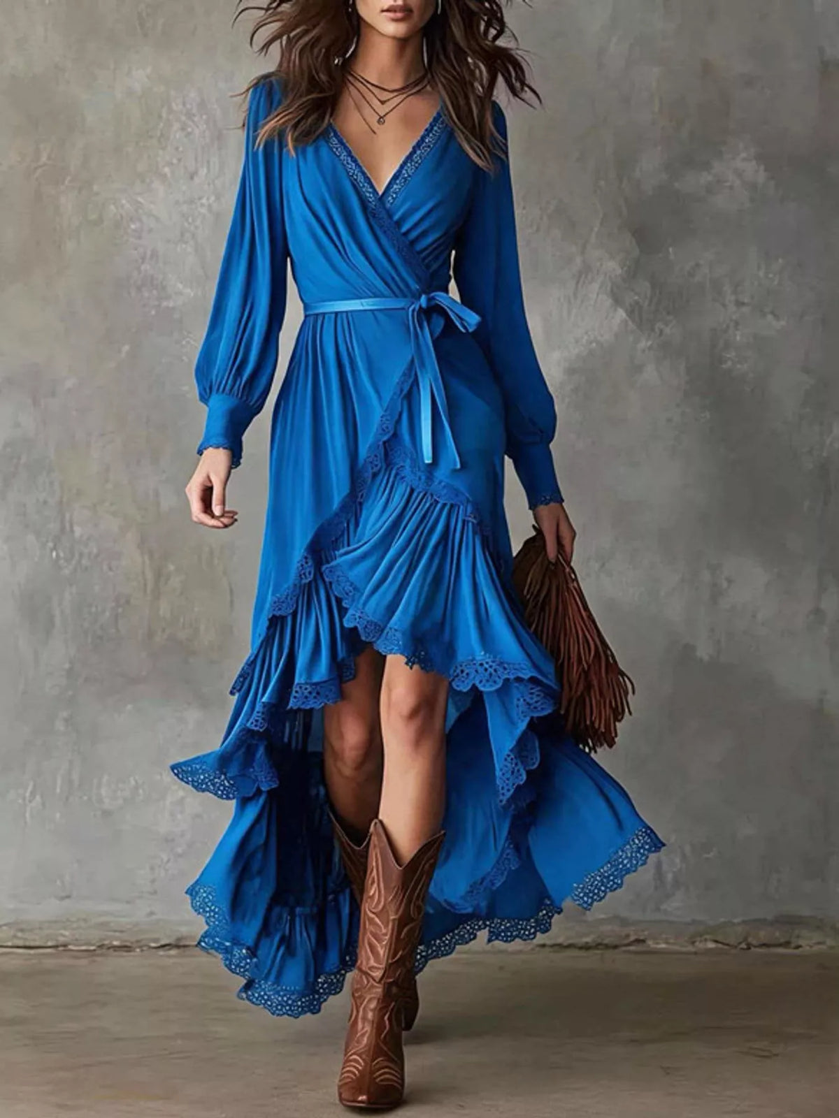 High-Low Hem Surplice Dress in royal blue