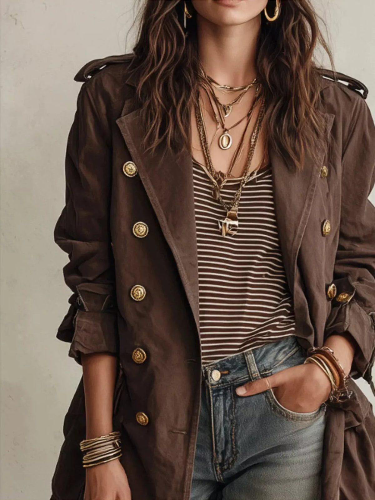 Trendsi Double-Breasted Belt Trench Coat -