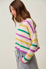 Trendsi SO ME Mardi Gras Color Stripe Lightweight Sweater Top -