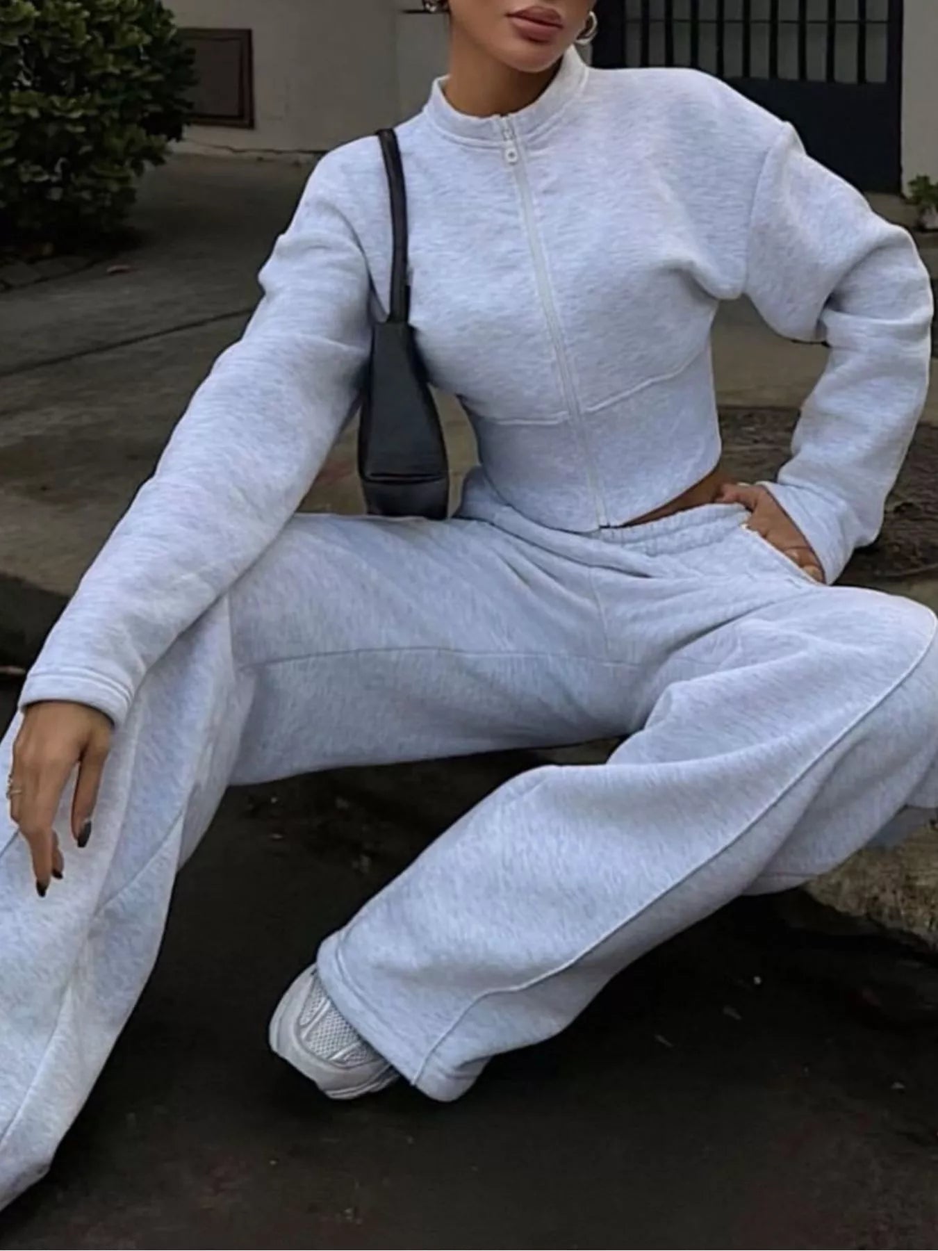 Trendsi Zip-Up Crop Jacket and Wide-Leg Pants Set -