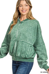 Trendsi Zenana Acid Washed Fleece Jacket -