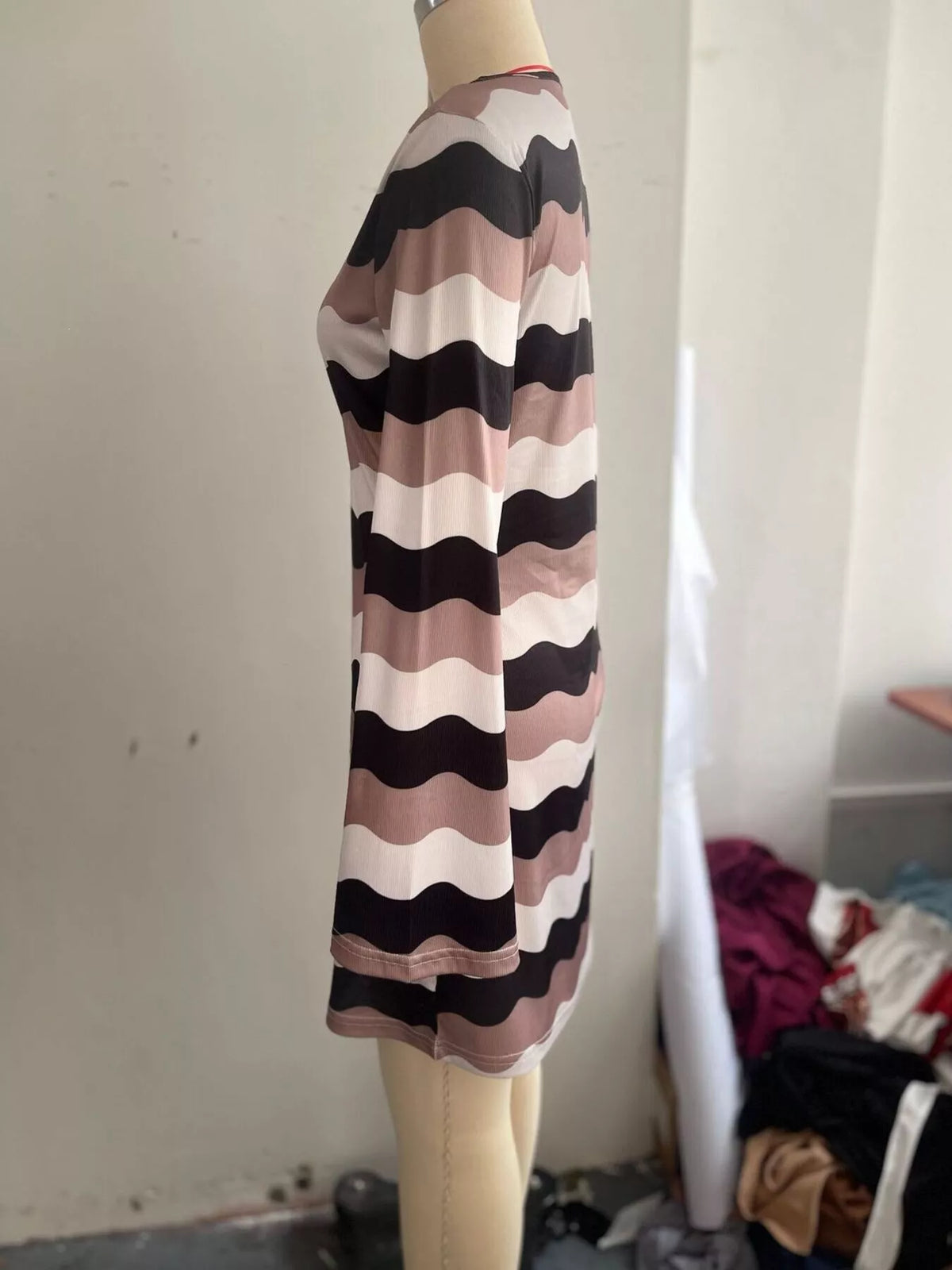 Split neck long sleeve mini dress, product view