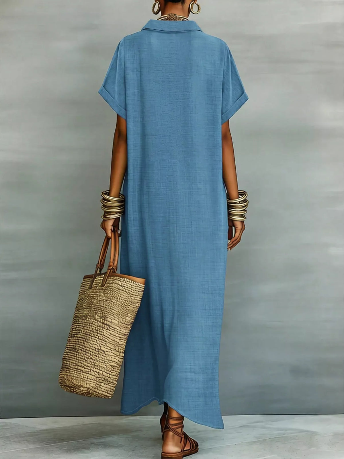 Trendsi Casual Linen Shirt Dress with Button-Down Front -