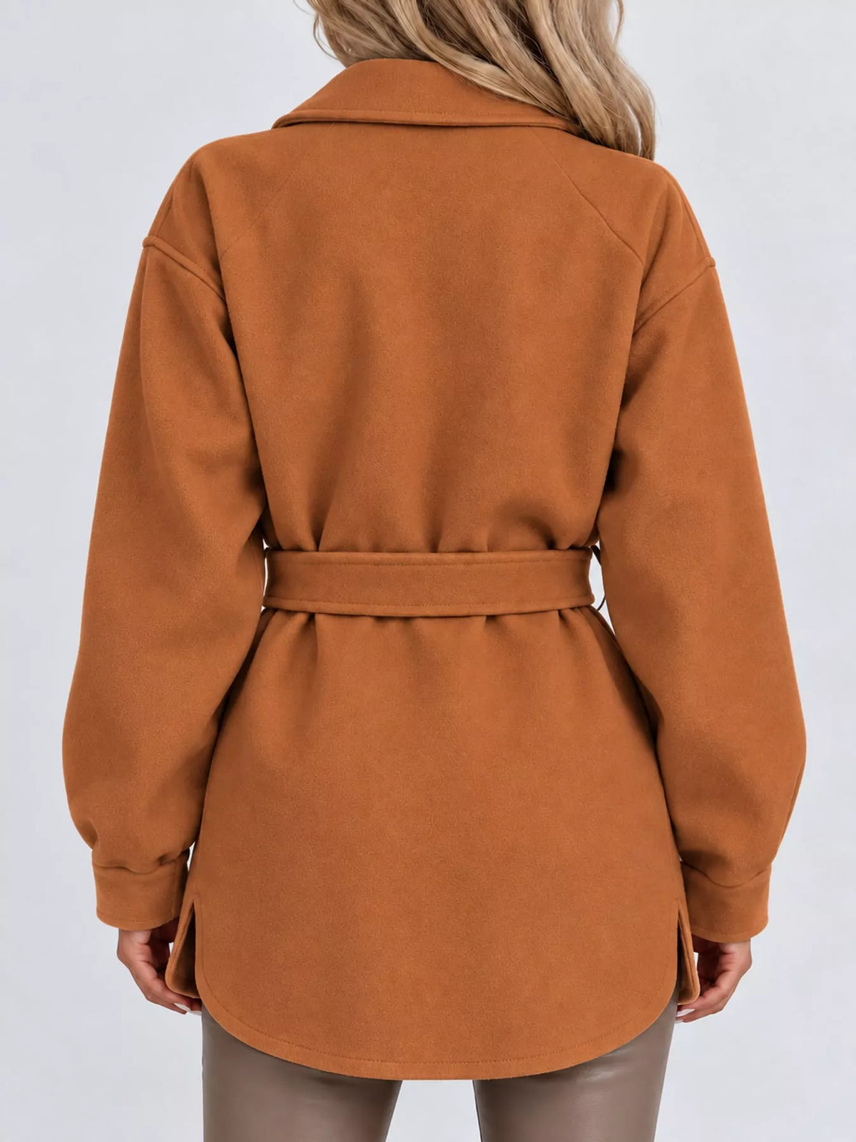 Belted Button-Down Shirt Jacket — back view