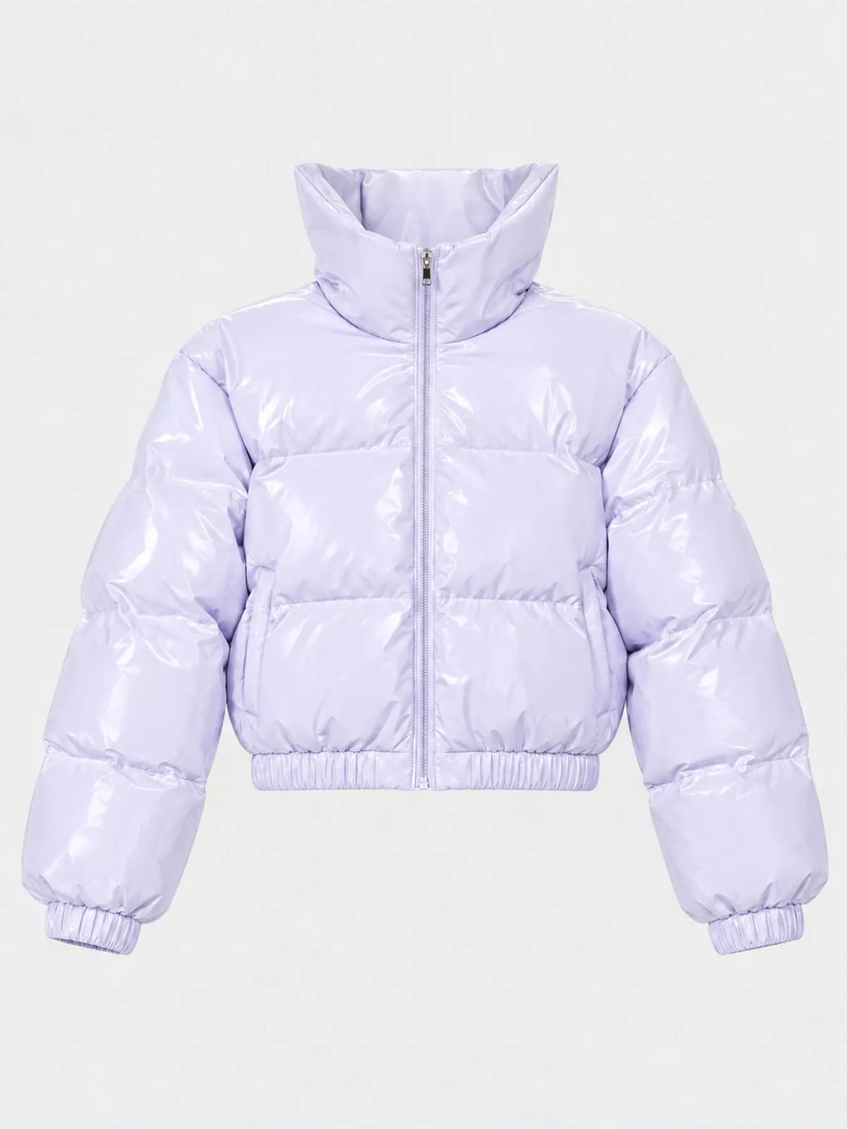 Glossy Stand-Collar Zip-Up Puffer Jacket — garment front