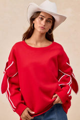 Trendsi BiBi Bow Detail Sleeves Fleece Sweatshirt -