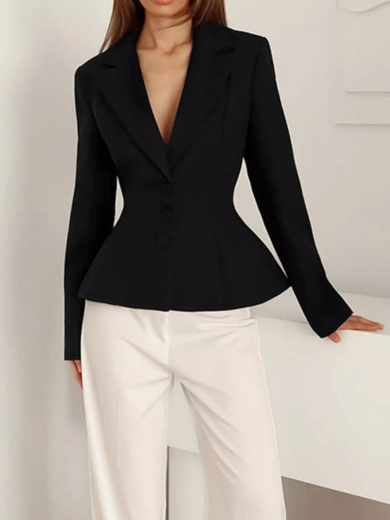 Trendsi Lapel Collar Button Up Blazer -