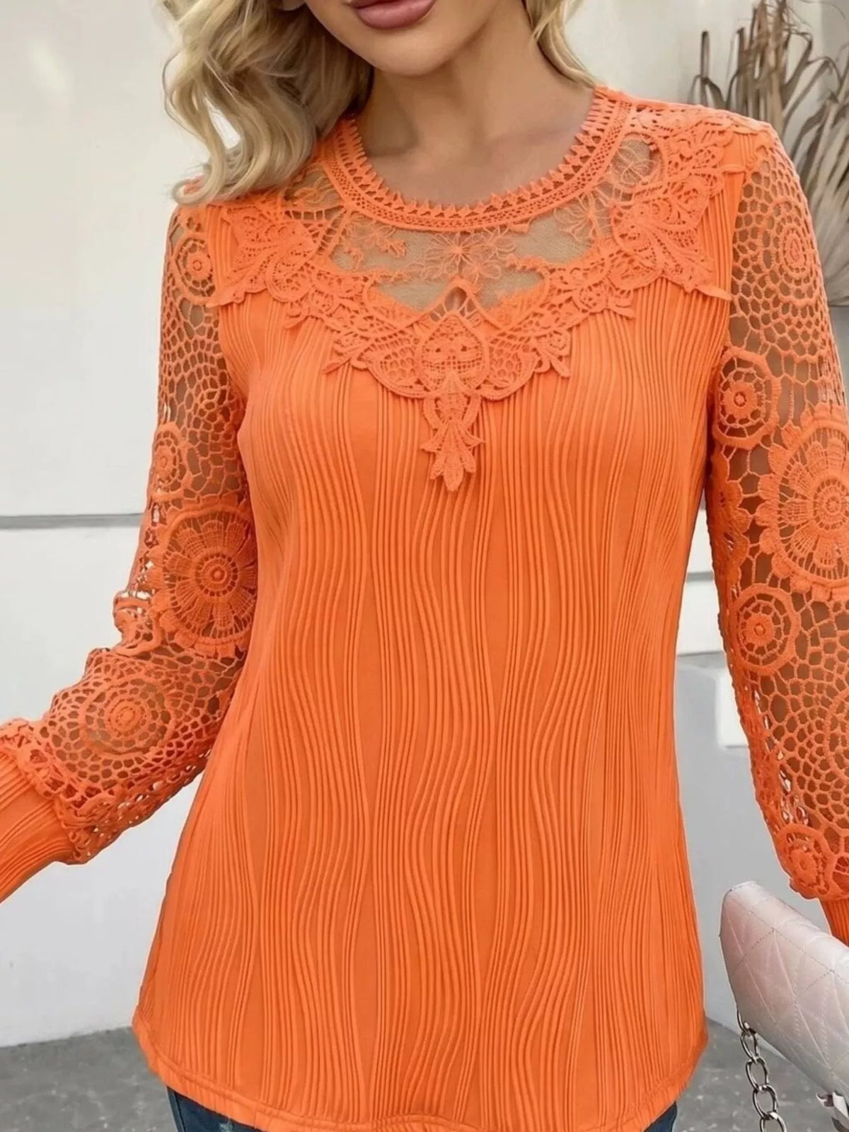 Lace patchwork long sleeve blouse