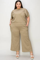 Trendsi Double Take Full Size Texture Short Sleeve Top and Pants Set -