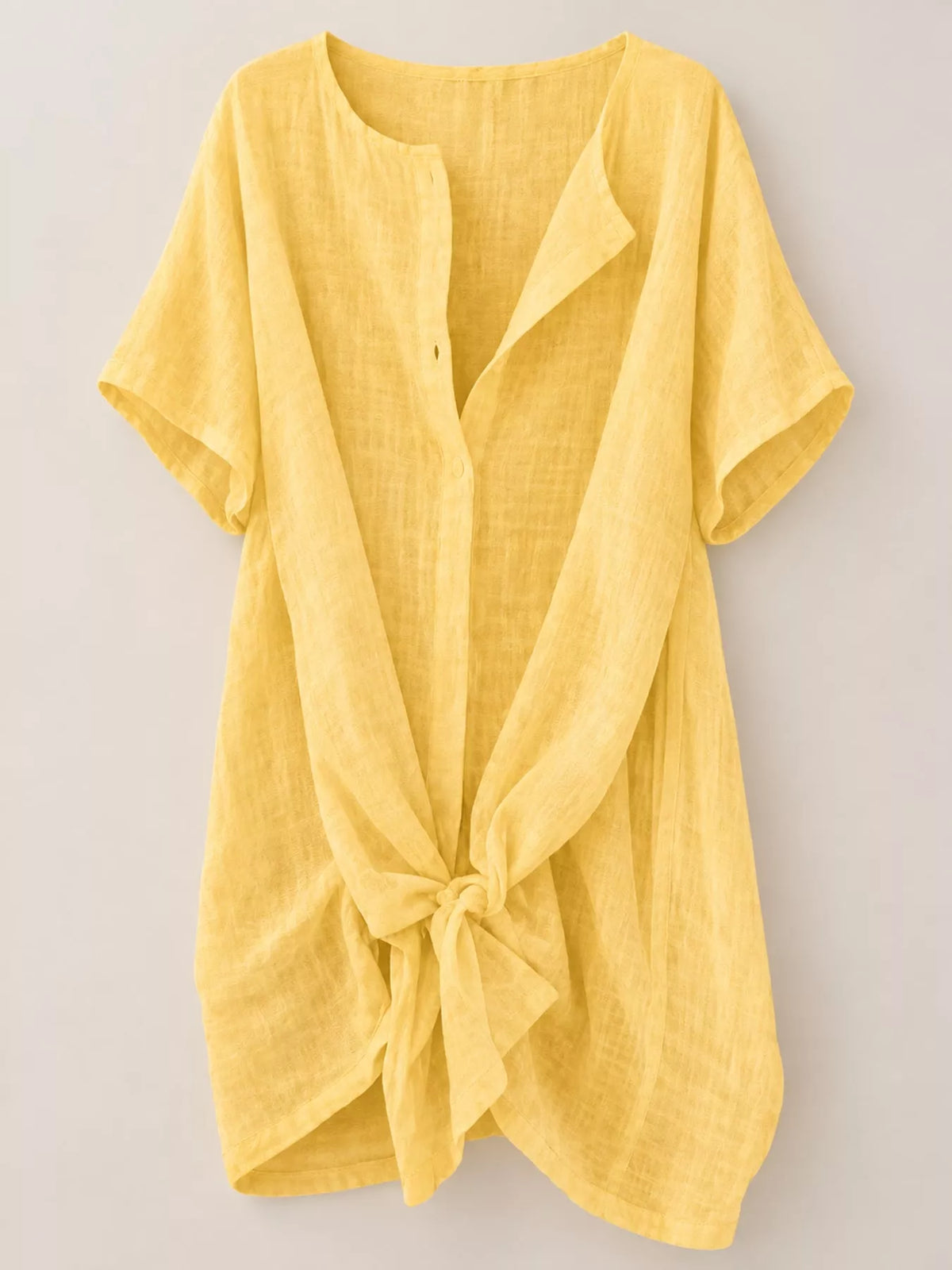 Linen-blend shirt, yellow hanging front