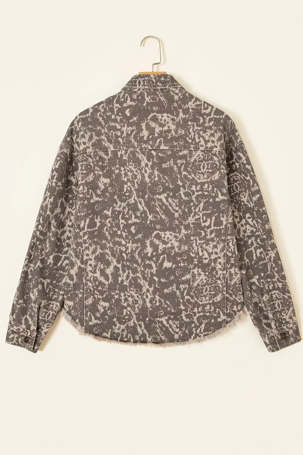 Trendsi Abstract Print Long Sleeve Collar Raw Hem Denim Jacket -