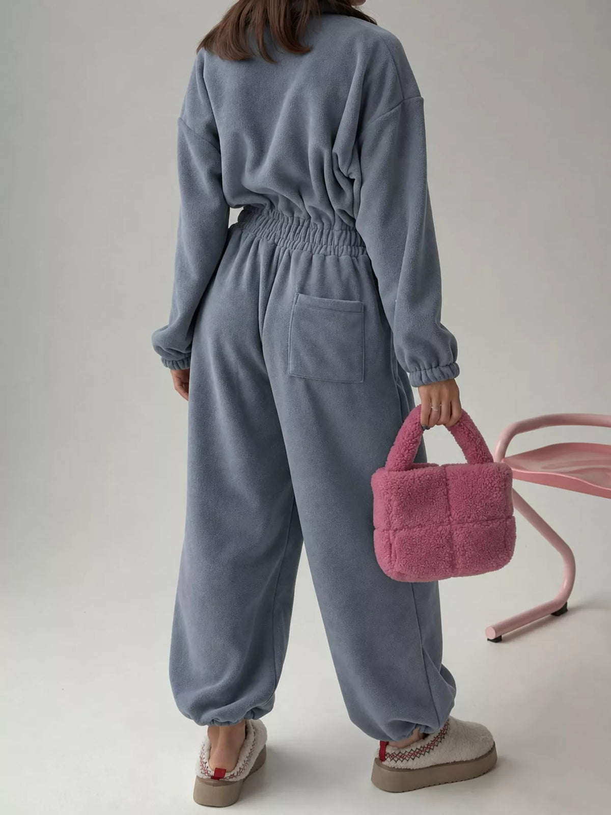 Zip Front Long Sleeve Jumpsuit — back view