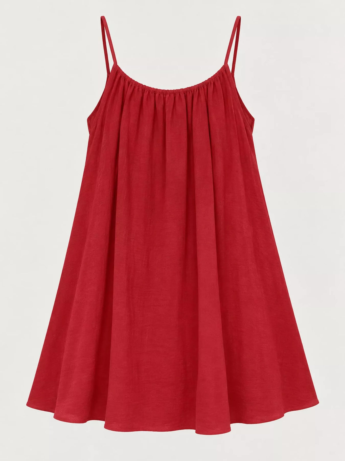 Red spaghetti strap A-line mini dress with open tie back