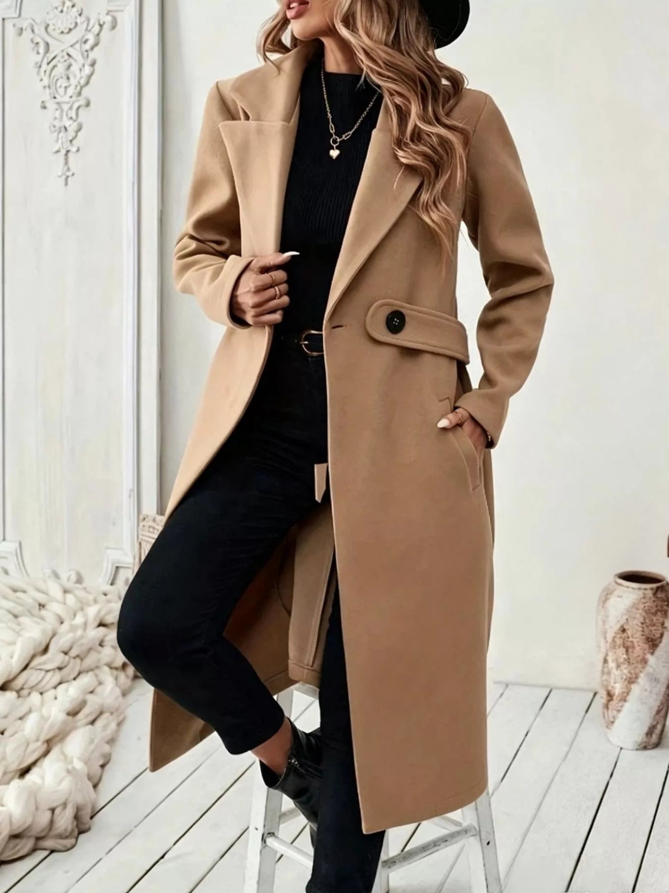 Trendsi Single-Button Longline Coat -