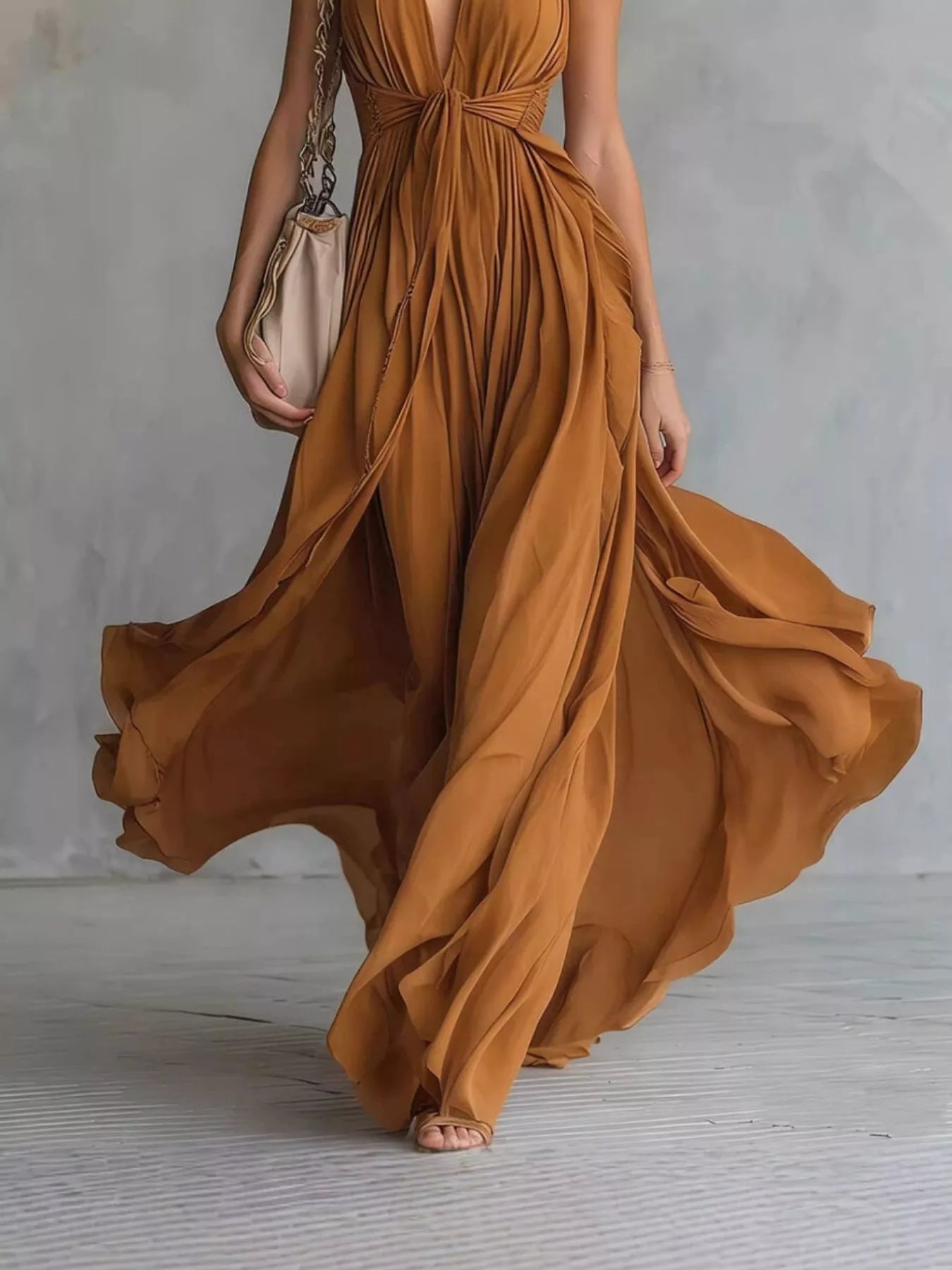 Trendsi Crisscross Back Ruched Maxi Dress -