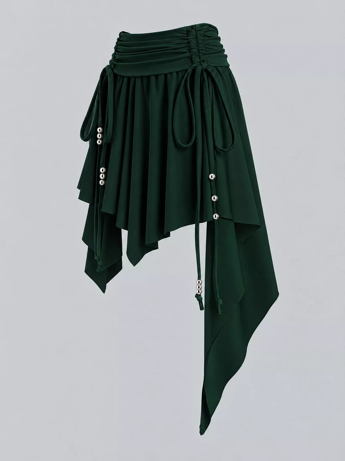 Ruched Asymmetrical Drawstring Mini Skirt in dark green