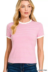 Trendsi Zenana Striped Contrast Trim Tee -