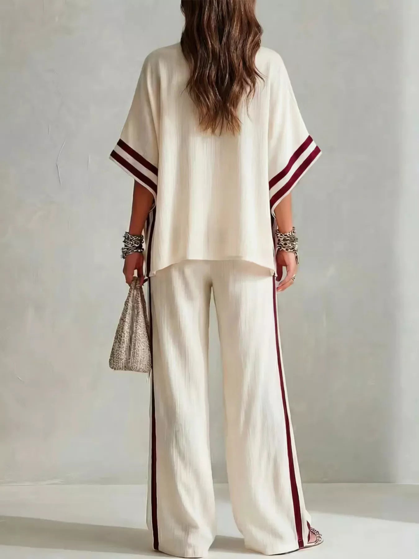 Trendsi Full Size Striped 3/4 Sleeve Top and Pants Set Plus Size -