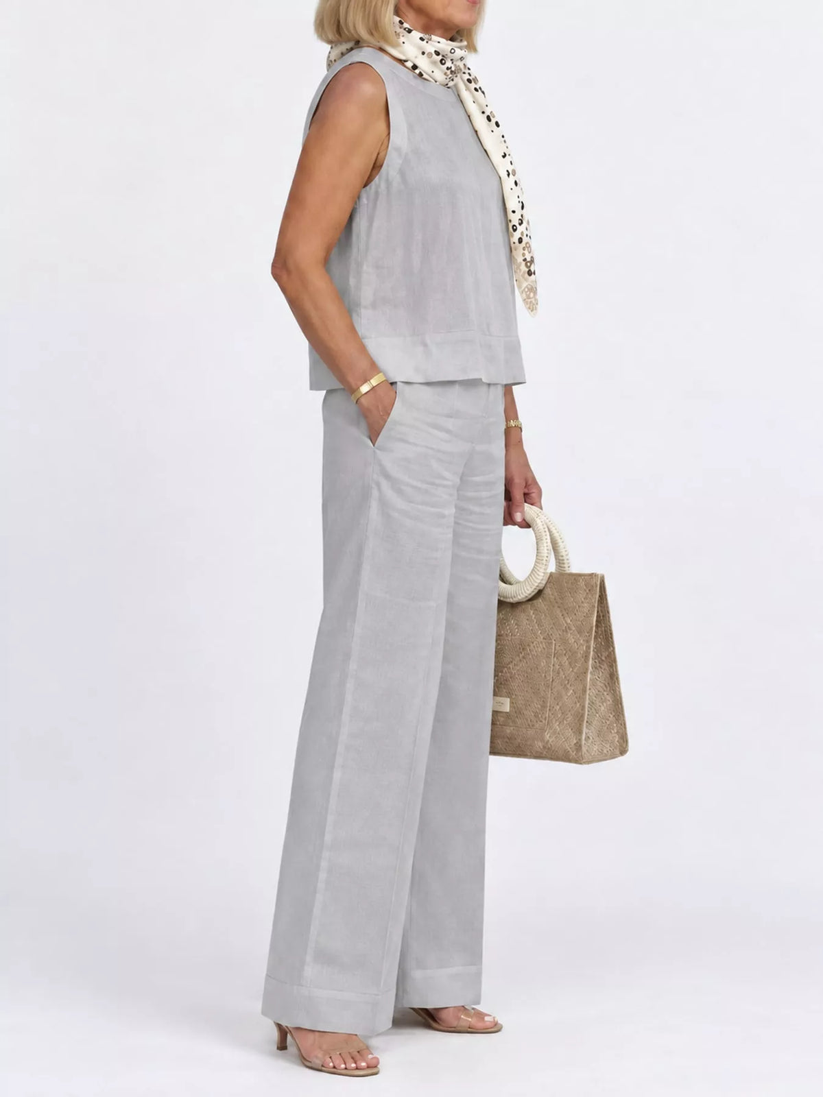 Sleeveless Top and Wide-Leg Pants Set — side view
