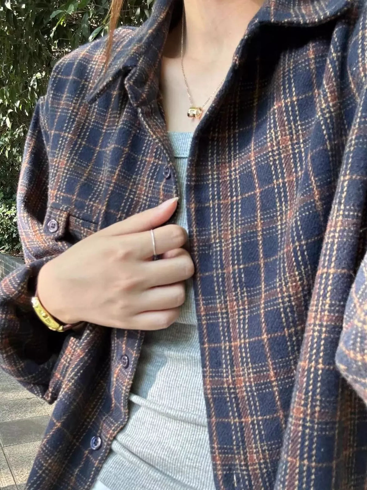 Plaid Button-Down Long Sleeve Shirt — front view