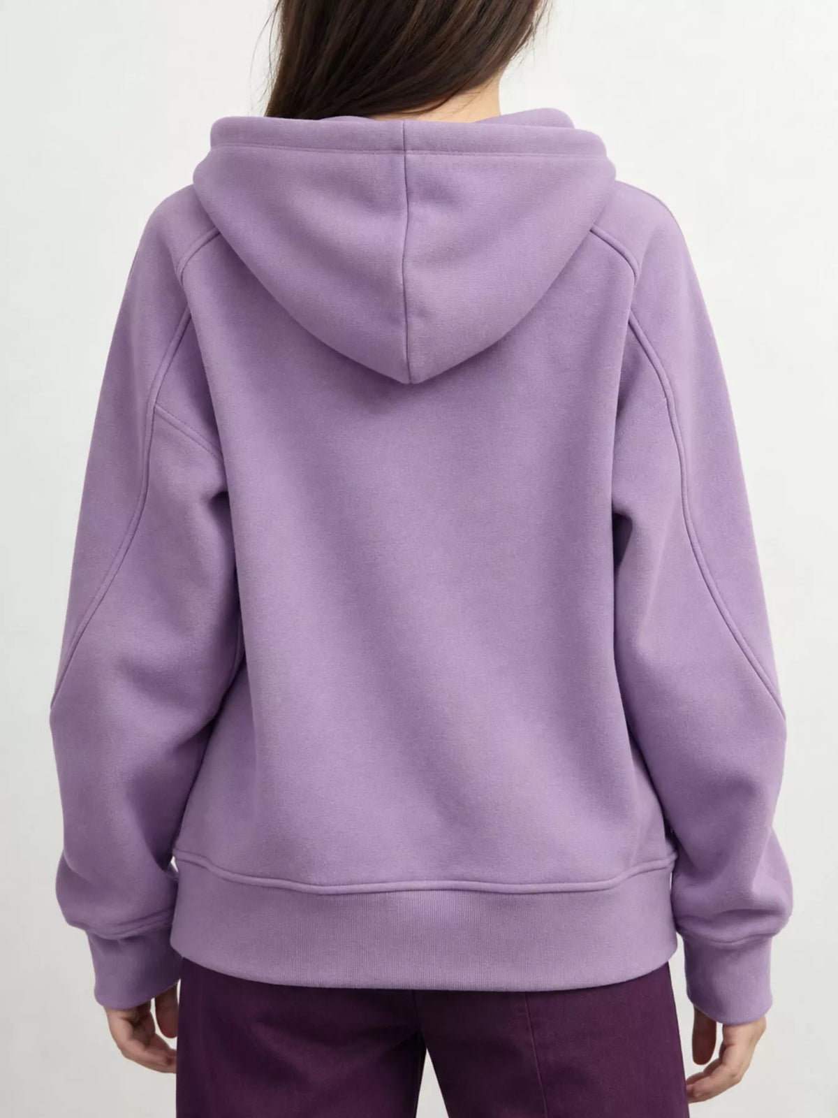 Women's Zip Up Raglan Sleeve Hoodie in purple — back view