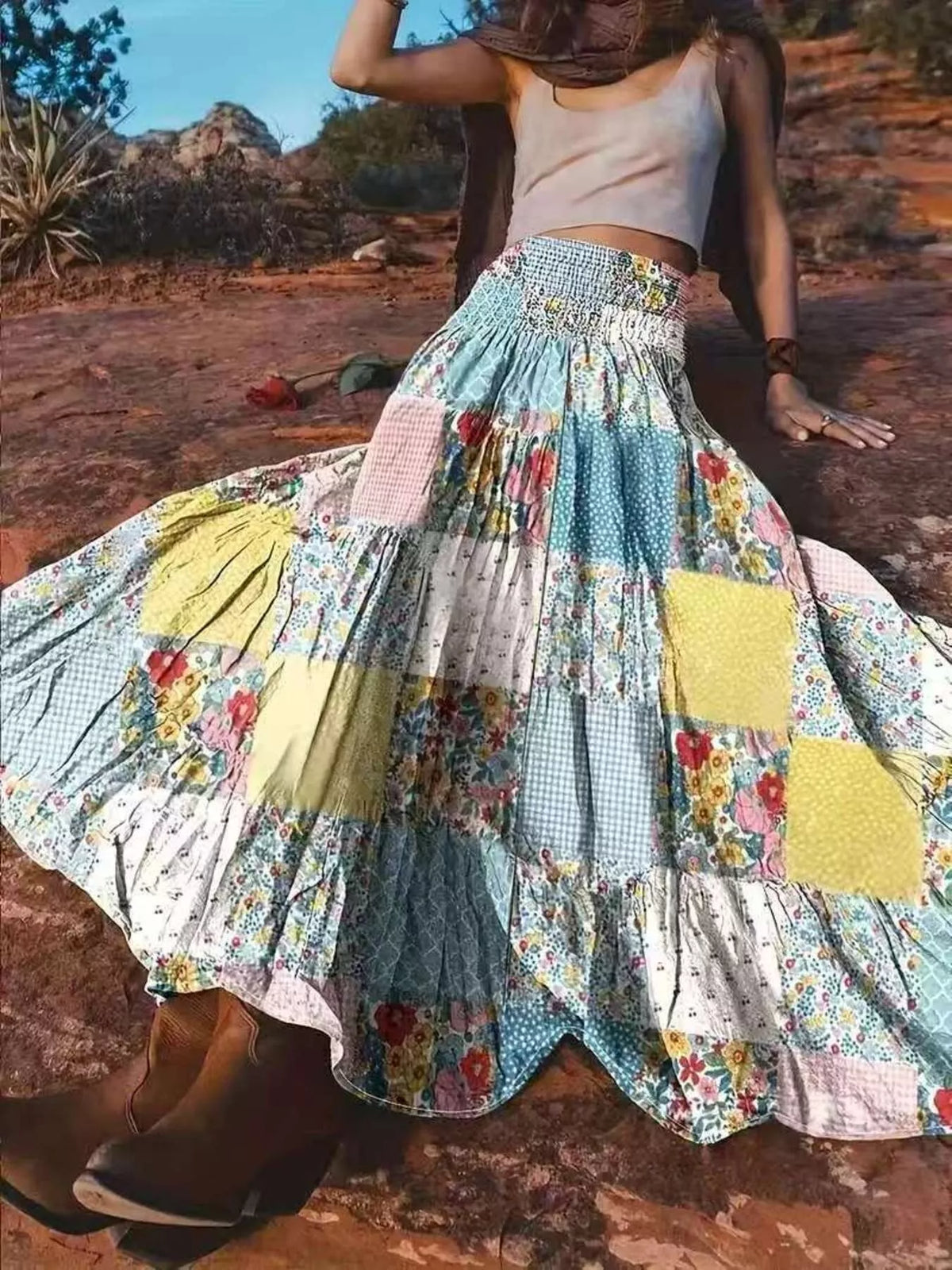 Trendsi Patchwork Floral Maxi Skirt -