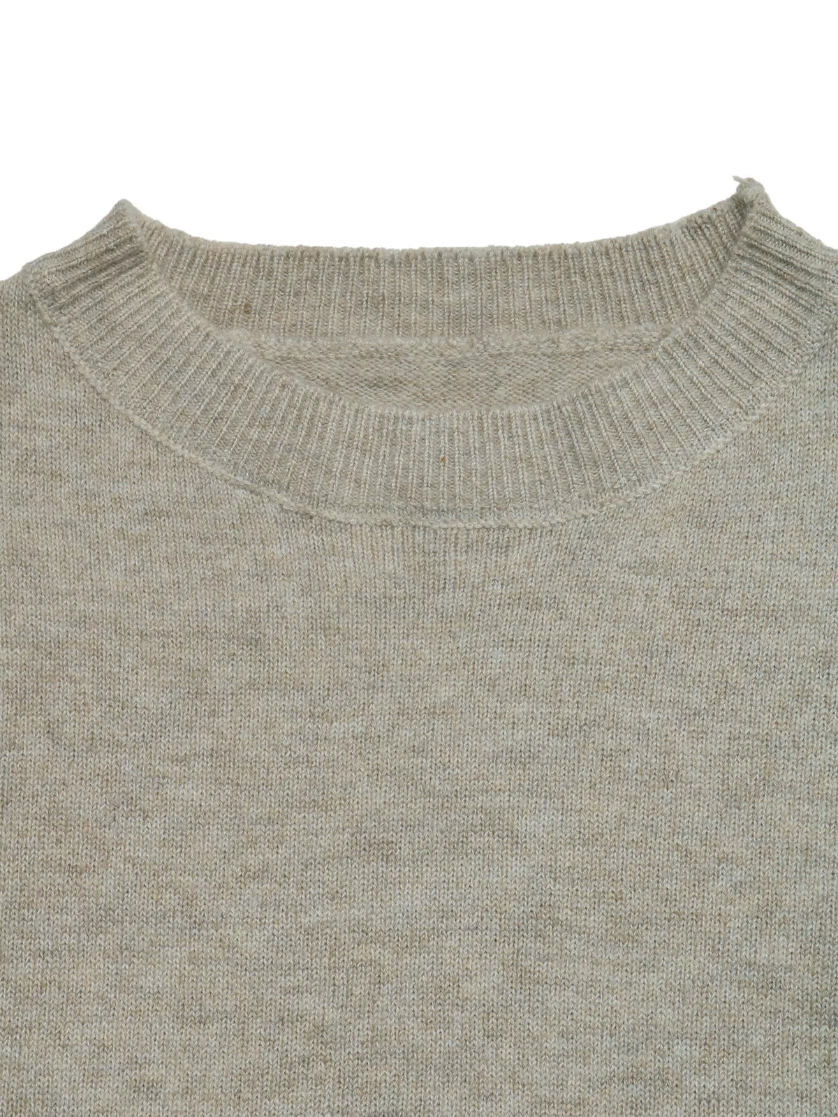 Beige layered lace hem sweater, crew neckline detail