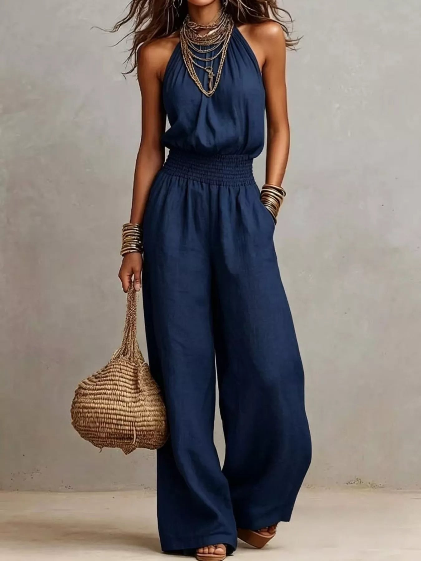 Trendsi Elegant Halter Neck Wide-Leg Jumpsuit -