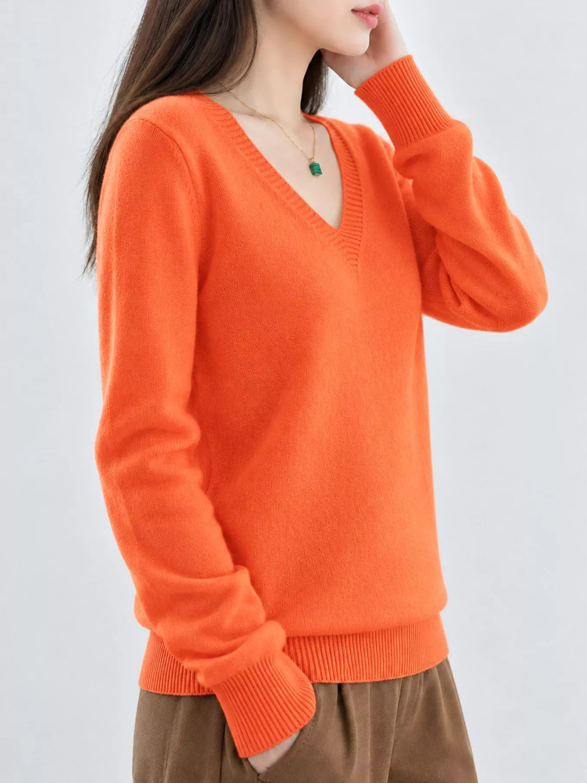 V-Neck Knit Sweater in orange