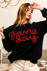 Trendsi BiBi Game Day Metallic Letter Sweater -