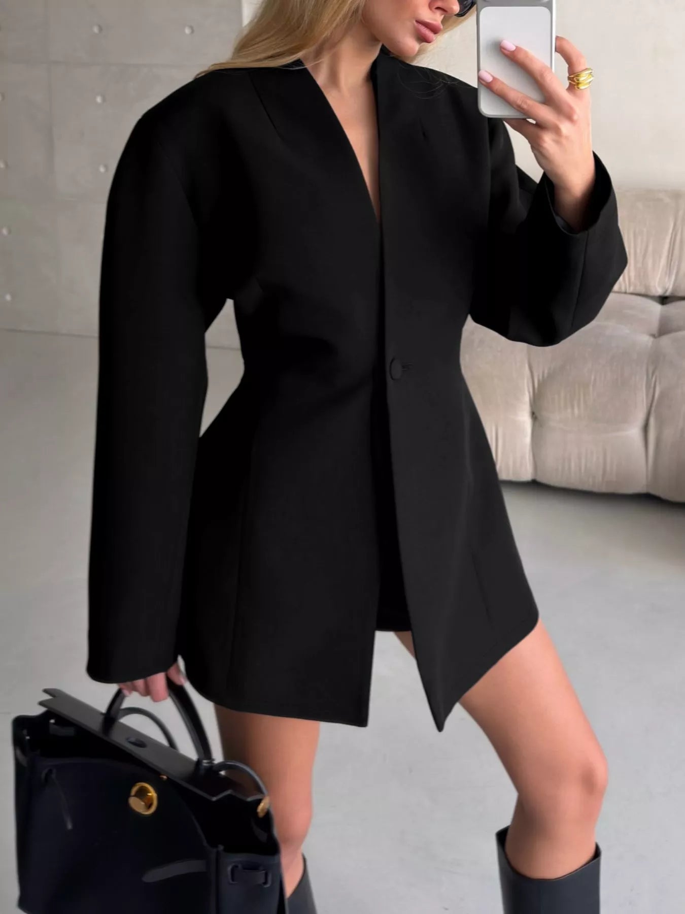 Trendsi One Button Long Sleeve Blazer -