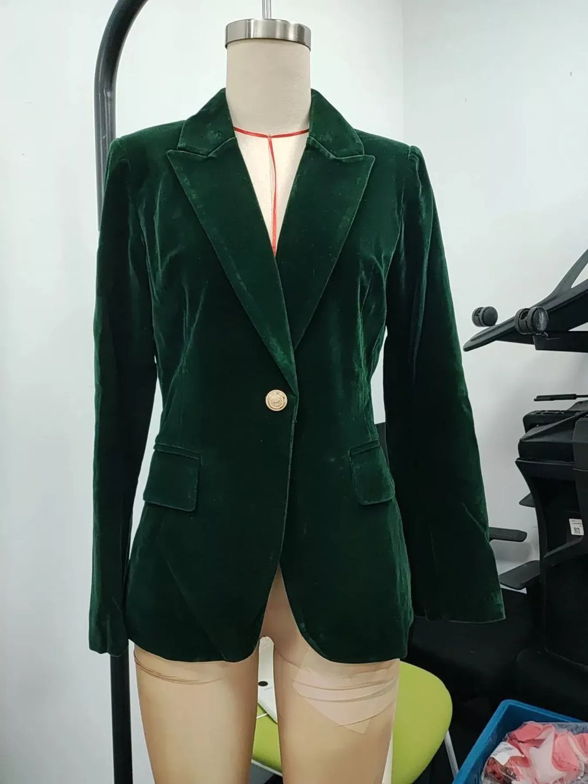 Dark Green velvet single-button blazer