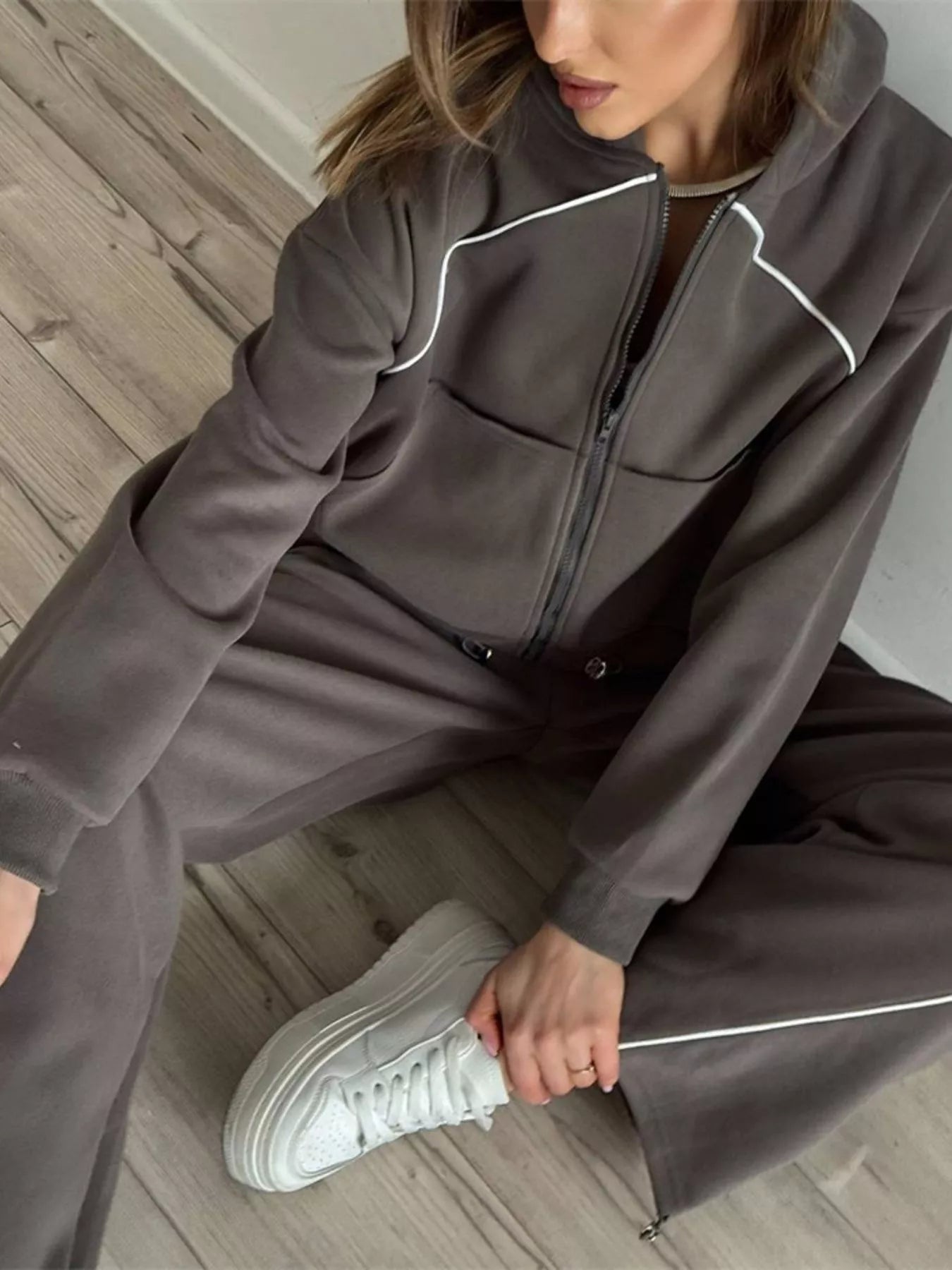 Trendsi Fleece Zip-Up Hoodie and Joggers Set -
