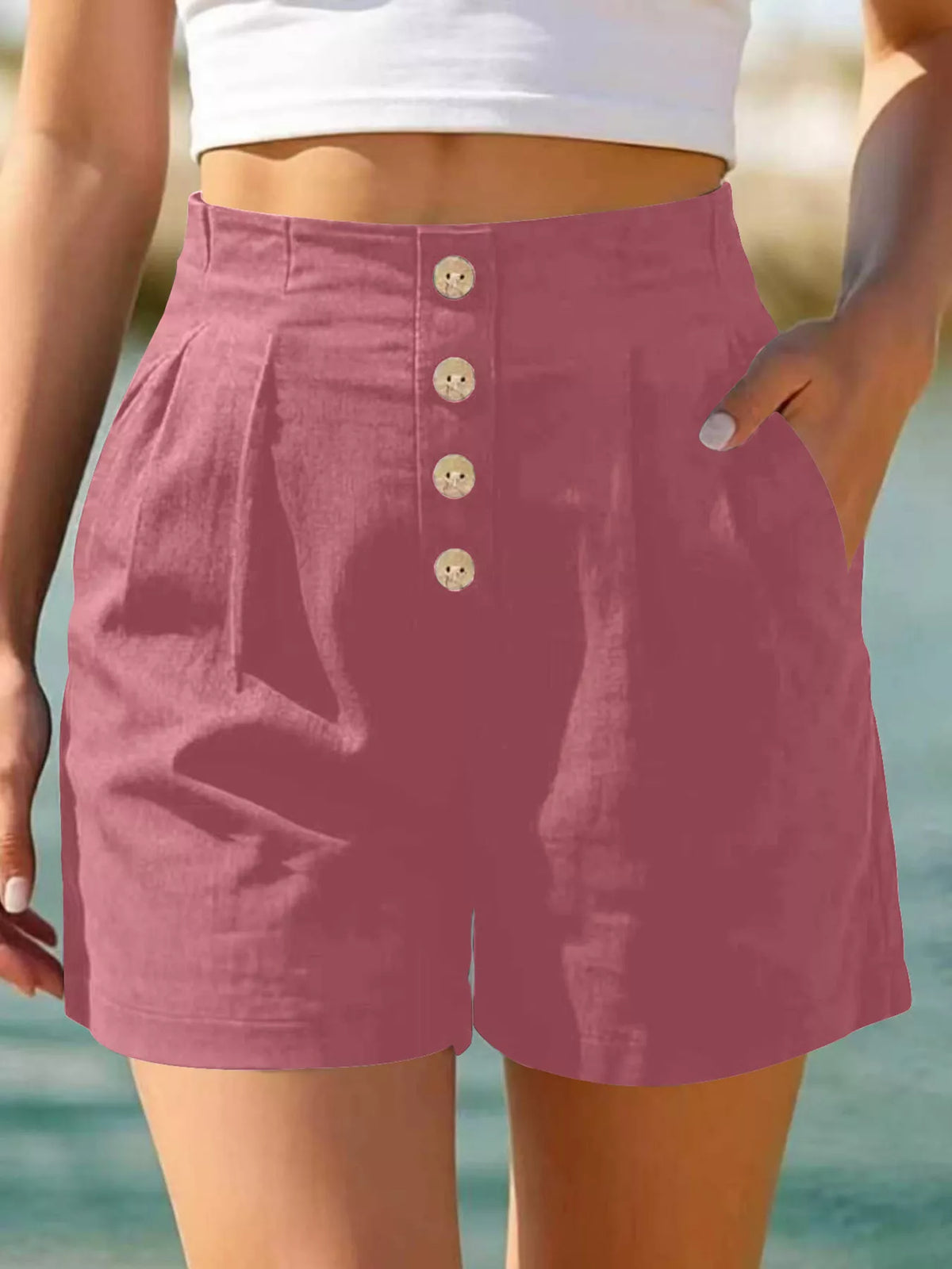 Trendsi Button Fly High Waist Shorts -